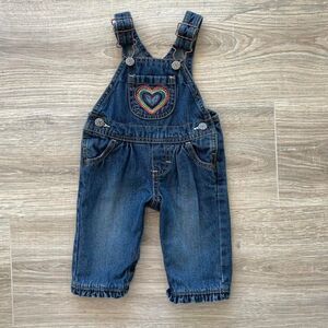 Oshkosh Bgosh Denim Overalls Rainbow Heart Patch Retro Girly Colorful Blue Jean